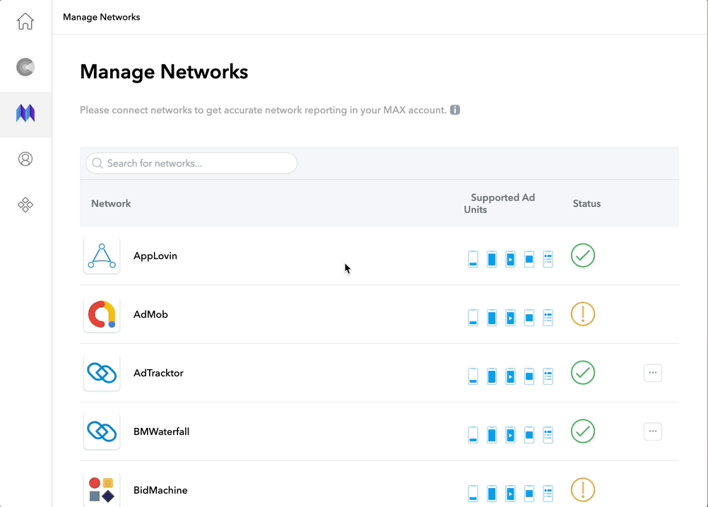 Enable BidOn as a Custom Network in the MAX ad units you want it to be used in